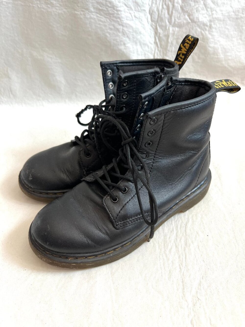 Dr Martens Boots 1460 J kids size 3 black leather zip lace up combat docs